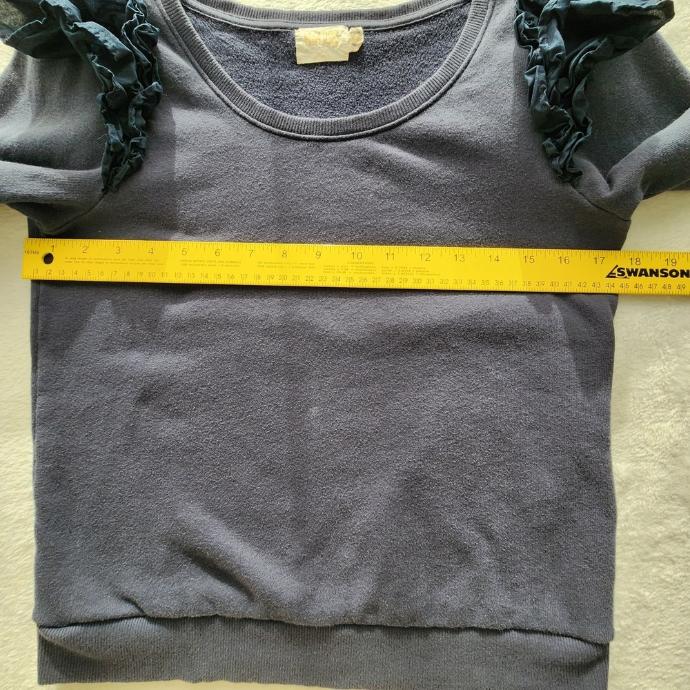 NATION LTD Esther Sweatshirt Ruffle Shoulder Womens XS‎ Navy Feminine French Top - Picture 12 of 14